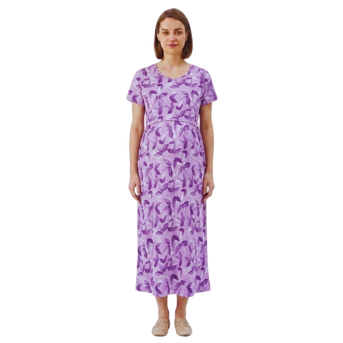 Zero Clothing Feeding Dress for New Moms Casual Loungewear Ankle Length | Cotton Maternity Nighty | Zipless Feeding Dresses for Women | Pregnancy & Nursing Wear-picture-10