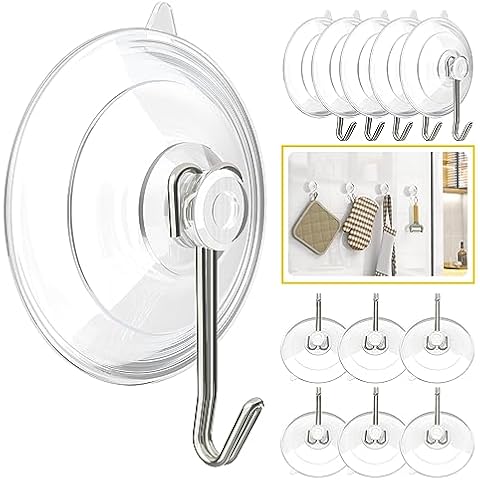 HangerSpace Suction Cup Hooks, Upgrade 1.77 Inches Clear PVC Window Suction Cups with Metal Hooks Removable Small Suction Cups for Glass Kitchen Bathroom Shower Wall Door 12 Pack Cover