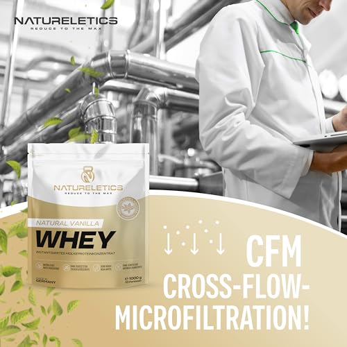 NATURELETICS VANILLE 1kg - Natürliches Premium Whey Protein aus Deutschland ohne Zusatz von Zucker, Süßstoffe, Aspartam & Sucralose - kohlenhydratarm – 22,6 % BCAA – reines Eiweißpulver