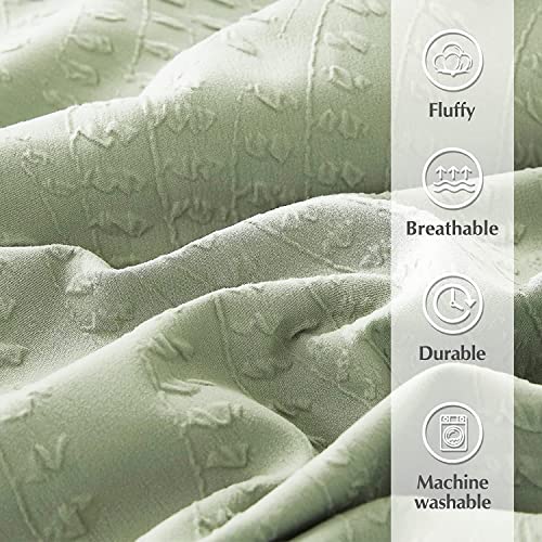 Image of Geniospin Full Size Comforter Set - 7 Pieces Textured Sage Green Bedding Sets, Boho Shabby Chic Comforter Set, All Season Comfortable Bed in a Bag with Comforter, Sheets, Pillowcases & Shams