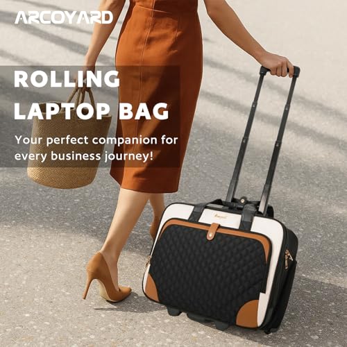 Rolling Laptop Bag, Rolling Briefcase for Women with Waterproof Pocket, 16 Inch Computer Bag, Underseat Carry On Luggage with Wheels for Work Travel Business, Lightweight Beige Brown