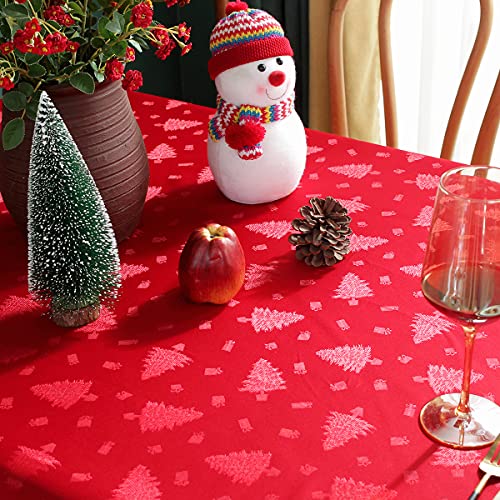Christmas Tablecloth Rectangle, Jacquard Table Cloth Spillproof and Wrinkle Resistant with Christmas Tree Patterns for Dining Room & Holiday Decoration (Red, Rectangle/Oblong, 60" x 84" (6-8 Seats)) – Image 6