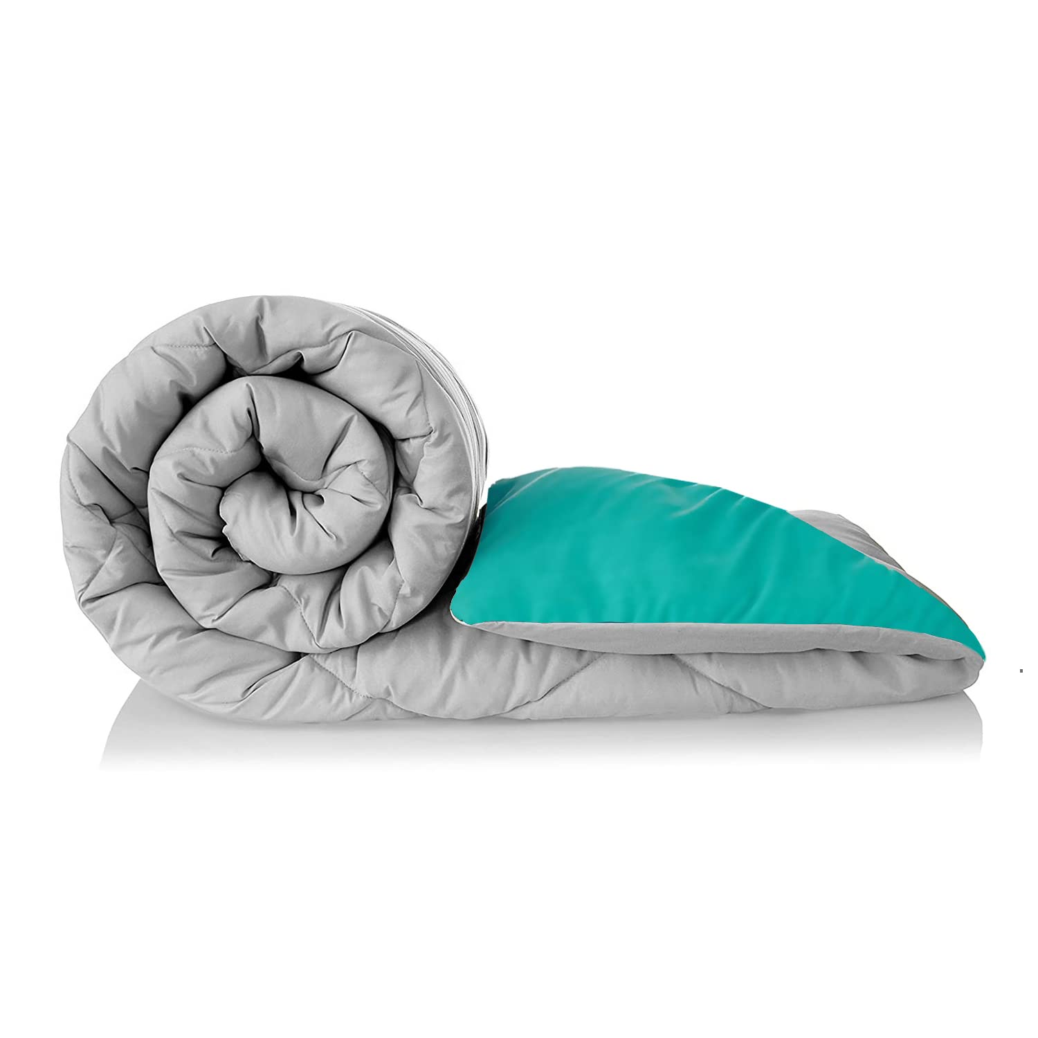 bien LIVING Plush Reversible Microfiber Comforter Double Bed | 220 GSM Wadding | 110 GSM Peached Extra Soft Microfiber Fabric,All Weather Comforter Double Bed (90 X 100 Inches) Ash Grey + Aqua Blue
