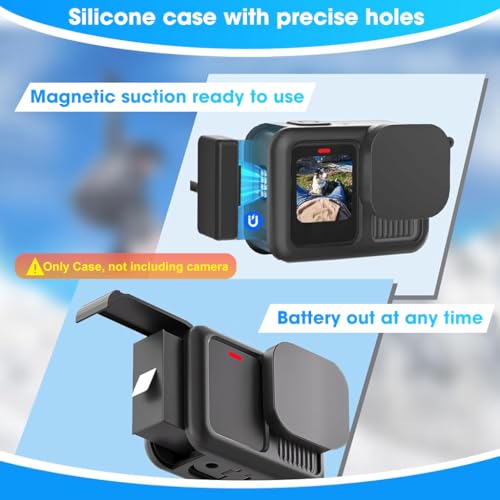 Image of ZORBES Silicone Sleeve Rubber Protective Case Only Applicable to Go Pro Hero 13 Black Standard Lens, Battery Side Cover&Screen Protectors& Lens Caps&Lanyard for Hero 13 Black Accessories Kit