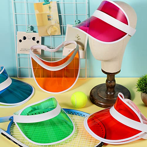 14 Pack Unisex Sun Visors Plastic Clear Cap With Uv Protection Candy Color Transparent Tourist Visor Cap Colorful Poker Hat (White Border) #TOP4