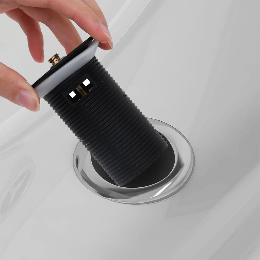 Desagüe con rebosadero negro de zinc y latón, 6,4 x 6,4 x 9,1 cm, válvula emergente para grifo de lavabo con rosca de 1,4 pulgadas, fácil manejo y limpieza para baño y cocina