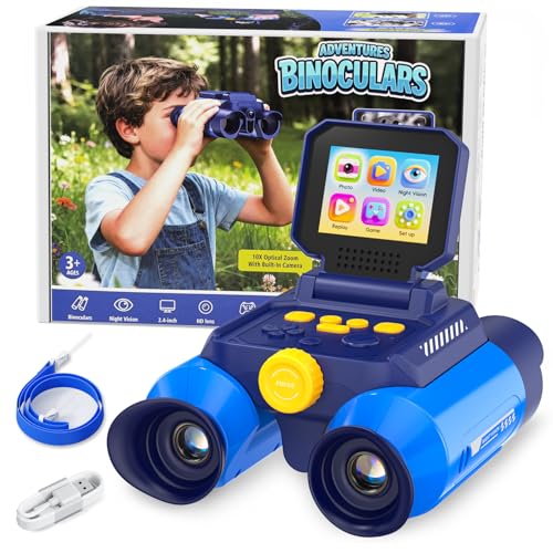 OAEBLLE Prismáticos Niños con Zoom Óptico 10x y Cámara   Fotos 48 MP y Video 1080P, Visión Nocturna 25m, Aptos a Partir de 3 Años, Ideales para Observación de Animales y Naturaleza | Azul Oscuro
