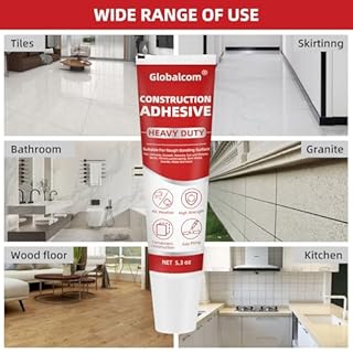 Globalcom Heavy Duty Construction Adhesive, Tile and Stone Marble Granite Wood Floor Adhesive, Gap Filling and Waterproof - 5.3 oz White