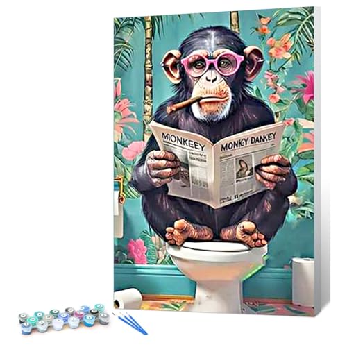 HEIBAGO Encadré Paint by Numbers pour Adultes, Animaux Lecture Journaux Peinture par Numero Adulte, DIY Kit de Peinture, Peinture par Numéros pour...