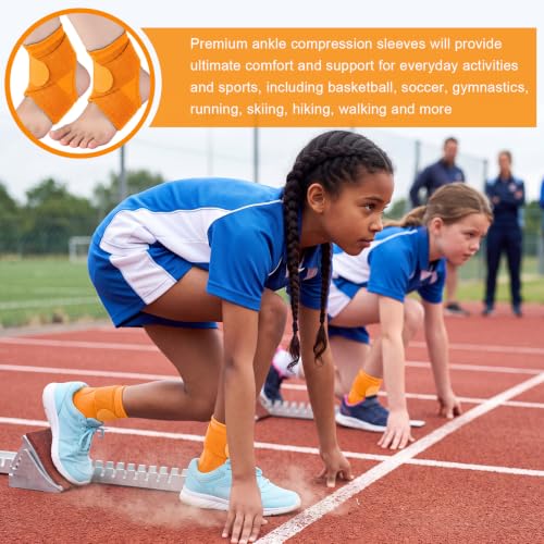 Image of Honoson 2 Pcs Ankle Brace Kid Ankle Support Youth Neoprene Lace up Compression Sleeve Foot Brace Stabilizer with Adjustable Strap for Sport Sprained Plantar Fasciitis Achilles Tendonitis(Orange,S)