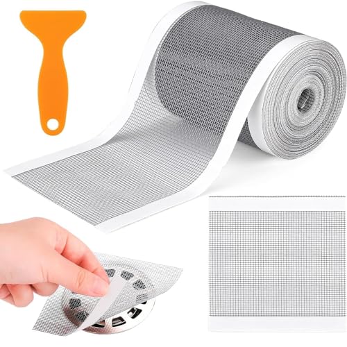 Image of Rushwak Self Adhesive Mesh Roll for Bathroom Drain Kitchen Sink Strainer Disposable Hair Catcher Shower Drain Mesh Stickers Cuttable PVC Mash Shower Drain Cover Hair Catcher for Any Length (12cm x 4m)