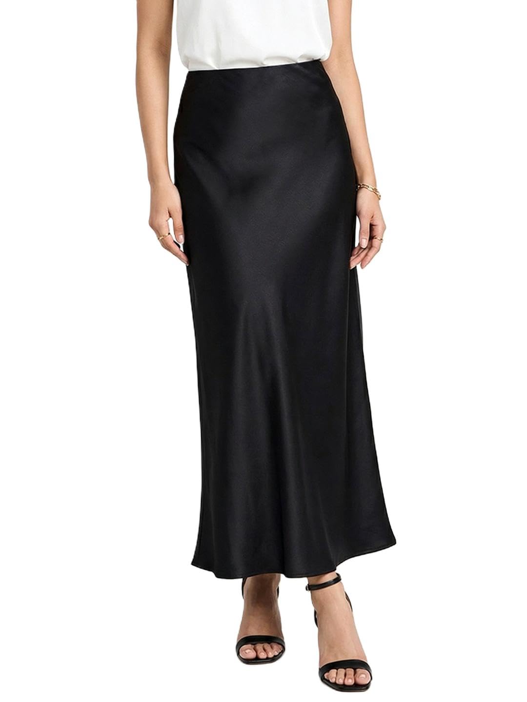 addyvero Premium Satin Finish Flowy A-Line Fit Midi Skirt for Women-picture-24