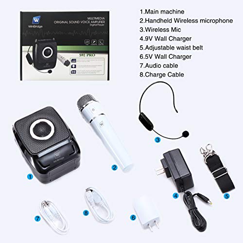 Wireless Portable PA System Microphone and Speaker Set- 25W Rechargeable Bluetooth Voice Amplifier Loudspeaker with Headset/Handheld Mic, Mini Karaoke Machine Amp for Classroom/Teachers ect - Thumbnail 5