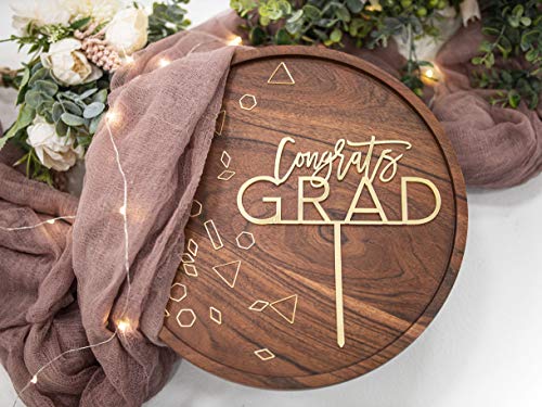 Ls Designs Congrats Grad Cake Topper Gold Acrylic Large 6 4/5 Inches X 7 1/4 Inches Congrats Grad Decorations Cake Topper Congratulations Graduation Cake Topper #TOP11
