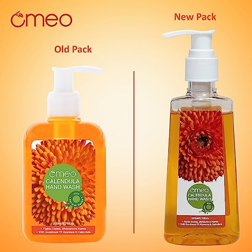 Image of Omeo Calendula Handwash Liquid Refill Pack Pouch 200ml Pack of 2 for Germs Free, Soft & Moisturized Hand with Aloe Vera & Calendula | Tough on Germs & Dirt | Hand Wash Safe for All Types Skin, Daily Use