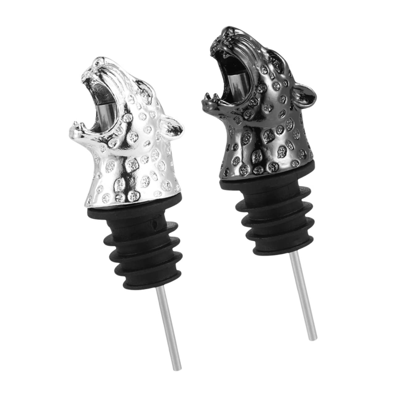 FUNOMOCYA 2pcs Alloy Leopard Head Wine Stopper Decanter Bottle Pourers for Alcohol