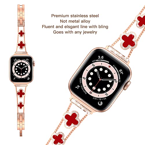 Image of Musk-MSKR Diamond Metal Bands Add Sparkle to Your Watch For Apple Watch Series 11 /10 /9 /8 /7 /6 /5 /4 /3 /2 /SE /Ultra Clover Simple and Stylish Compatible with 38mm40mm41mm42mm44mm45mm 46mm49mm Women's Wear