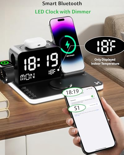 Image of Acer Gadget 7-in-1 Wireless Charging Station Charger Stand for Multiple Devices for Apple - iPhone 17 16 15 14 13 12 Pro Max Apple Watch Airpods, Wireless iPhone Charger Station with Bluetooth TimeSyn