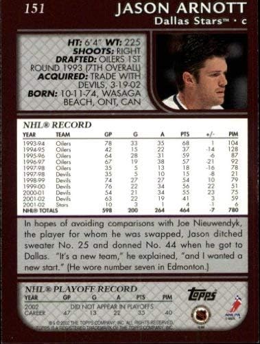 Miniatura 2 de 2002-03 Topps #151 Jason Arnott NHL Hockey Trading Card
