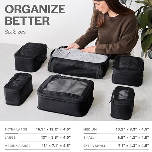Compression Packing Cubes for Travel - Luggage Organizer Bags - Double Zipper Packing Cubes for Suitcases (6-Pack, Black) - Image 4