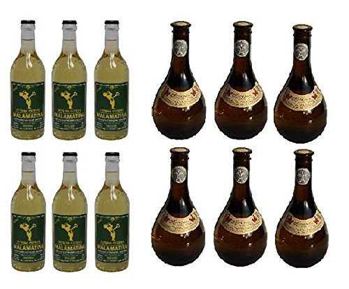 12x 500 ml beliebter Retsina aus Griechenland Malamatina & Kechribari im Set geharzter Weißwein 11,5% Spar Set 12 Flaschen Weiß Wein + 2 Probiersachets a 10 ml Olivenöl von Kreta gratis
