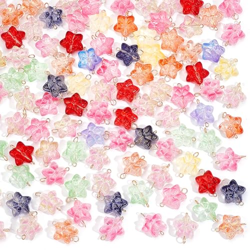 PH PandaHall 100 dijes de estrella de cristal, eslabones de cristal de color degradado, conector de estrella de vidrio con doble bucle de acero inoxidable 304 para hacer joyas, manualidades, collares