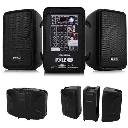 Pyle Portable Bluetooth PA Speaker System - 600 Watt 8-Channel Amplifier Kit with 8' Subwoofer and 1' Horn Tweeter - Wireless, MP3, AUX, USB, XLR, RCA Inputs (Black)