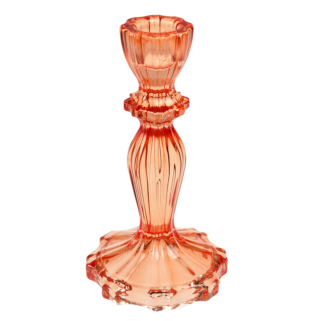 Tall Burnt Orange Glass Candle Holder