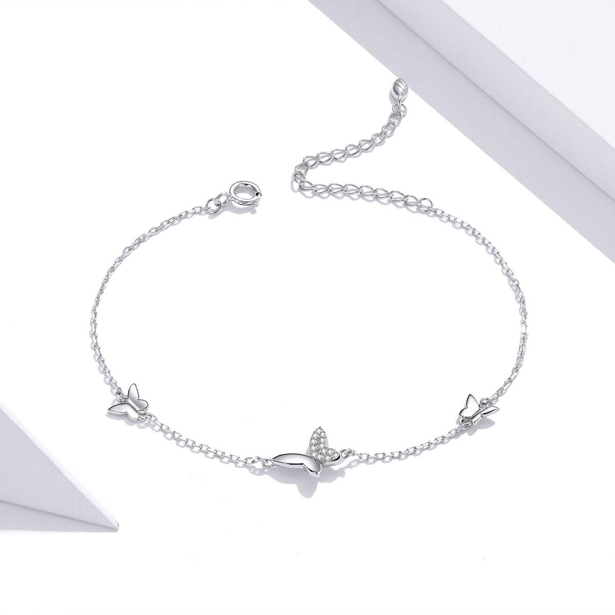 LYGBAOFUL Pulsera de Cadena con Cierre de Langosta para Mujer, de Plata de Ley 925, Mariposa voladora, joyería de Plata OOTD Popular, Regalo Femenino