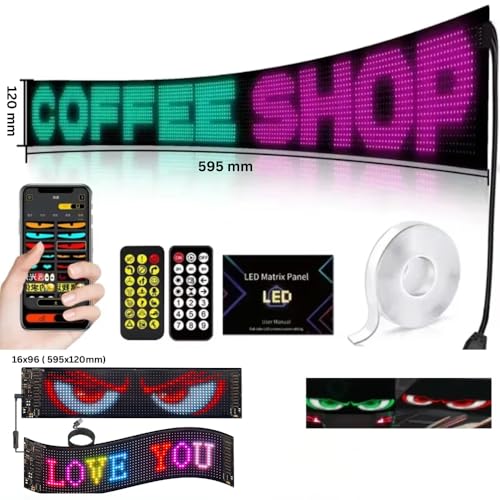 Image of ZADON Flexible LED Matrix Panel | Programmable Display Screen with App & Remote Control | Scrolling Text & Animation LED Board for Shop, Car & Advertising | Multiple Sizes (Large- 60x12 Cm)