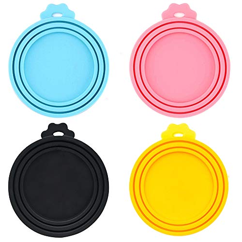 IVIA PET Food Can Covers/4 Pack/ Universal BPA Free Silicone Dog Cat Food Can Lids for Dog and Cat Food/ Fits All Standard Size Dog and Cat Can Tops for Pet Food Storage