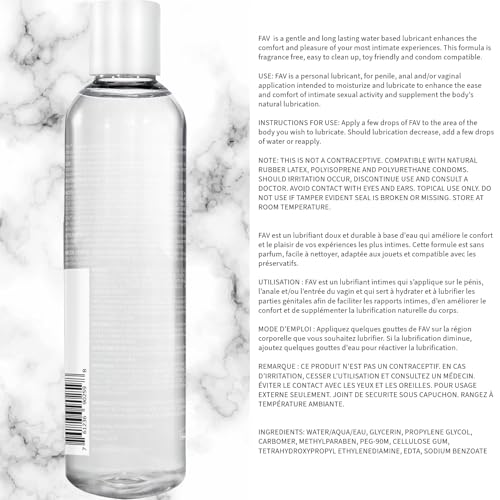 Image of FAV Water Based Luxury Personal Lubricant, Natural Feeling Lube for Women Men and Couples, Toy Friendly, Condom Safe, 8.25 Fl Oz