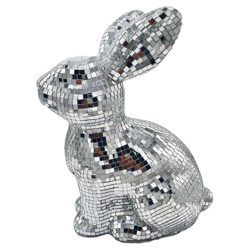 Bola de discoteca de conejo, diseño de conejo reflectante plateado, bonita decoración de mesa de Pascua, estatua de animal brillante portátil, adorno moderno de escultura de espejo para boda, fiesta