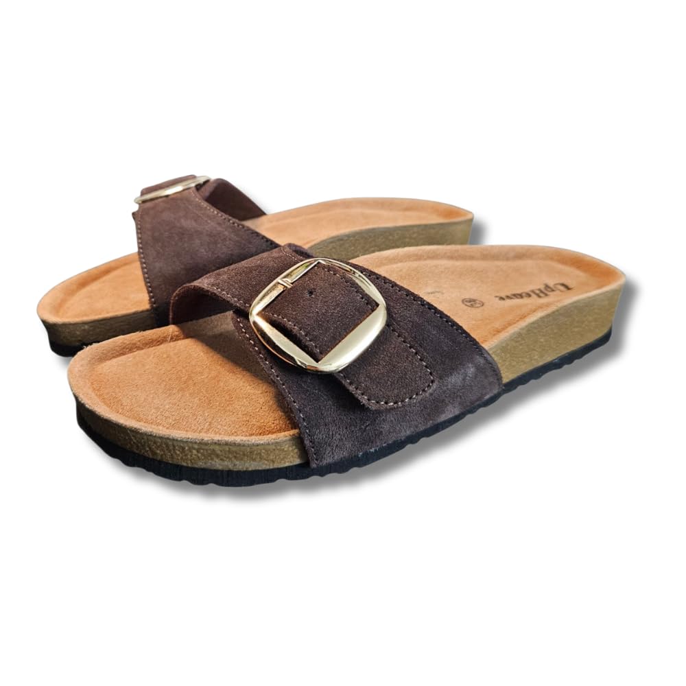 Women’s Slip - On Sandals/Slippers | Lightweight | Cushioned PU Footbed | Premium Stitched Suede Leather | Open-Toe Outdoor Everyday Flats-image-38