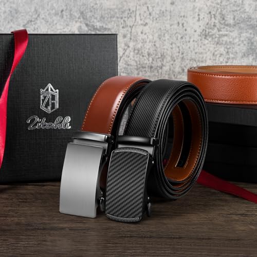 Image of Zitahli Leather Ratchet Belt for Men - 2 Pack Mens belt,Customizable Fit | Everyday Men Dress Pants Belt,Casual Occasion,Classic Style,Gifts for Men on Birthday,Anniversary,Father's Day,and Christmas