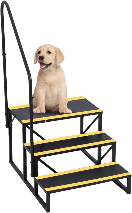 Garvee Escalier extérieurérieur antidérapant pour camping-car, 3 marches robustes avec rampe latérale, capacité 400 kg, adapté mobil-home, spa, piscine...