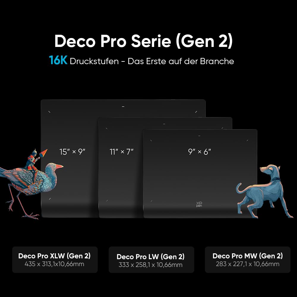 XPPen tablet graficzny Deco Pro MW Gen.2 Bluetooth 5.0, tablet graficzny bez wyświetlacza, 16 K (16384) poziomy ciśnienia, kompatybilny z Windows Chrome OS macOS 10.10, Android 10.0, Linux (9 "x6)