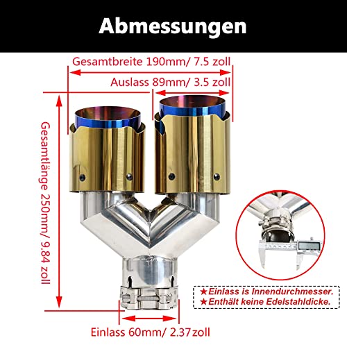 Kipalm Terminale di scarico per auto, 60 mm, in