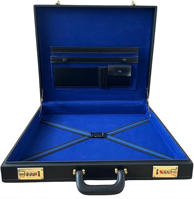 Masonic Regalia Apron Hard Case Briefcase Size MM or WM Mason Faux Leather Case, Black