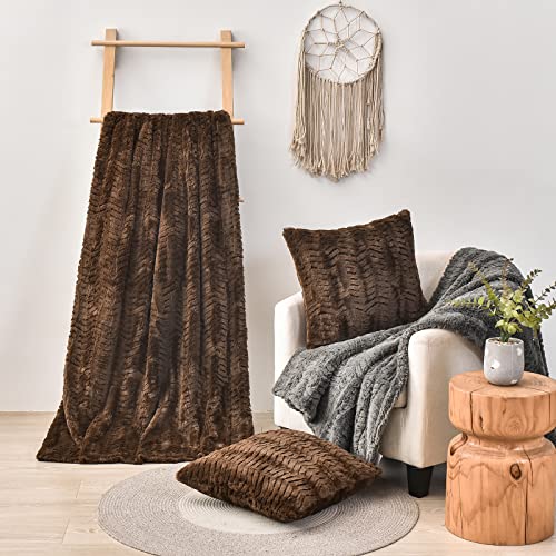 Yusoki Luxury Double Sided Faux Fur Throw Blanket(Without Pillows),Soft Fuzzy Fluffy Cozy Blanket Plush Furry Comfy Warm Blanket For Couch Bed Chair Sofa Bedroom Men Boys Gift(Brown,50" X 63") #TOP4