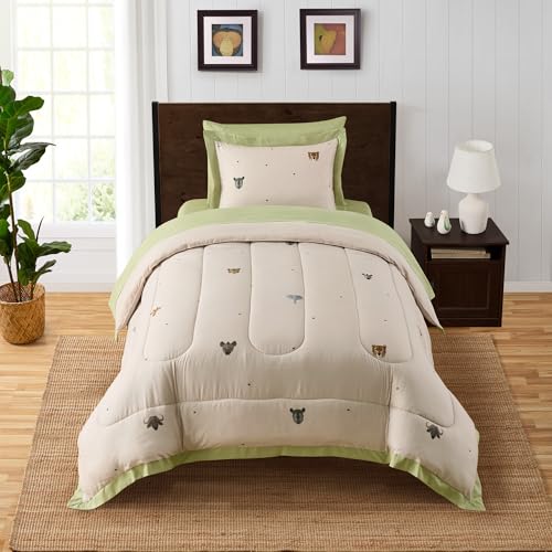 Image of Kids Jungle Safari Comforter Set Twin Size - Bed in a Bag with Savanna Animals, Sheets, Pillowcases & Shams - Soft Bedding with Lions, Giraffes, Elephants, and More - Boys or Girls Bedroom Decor