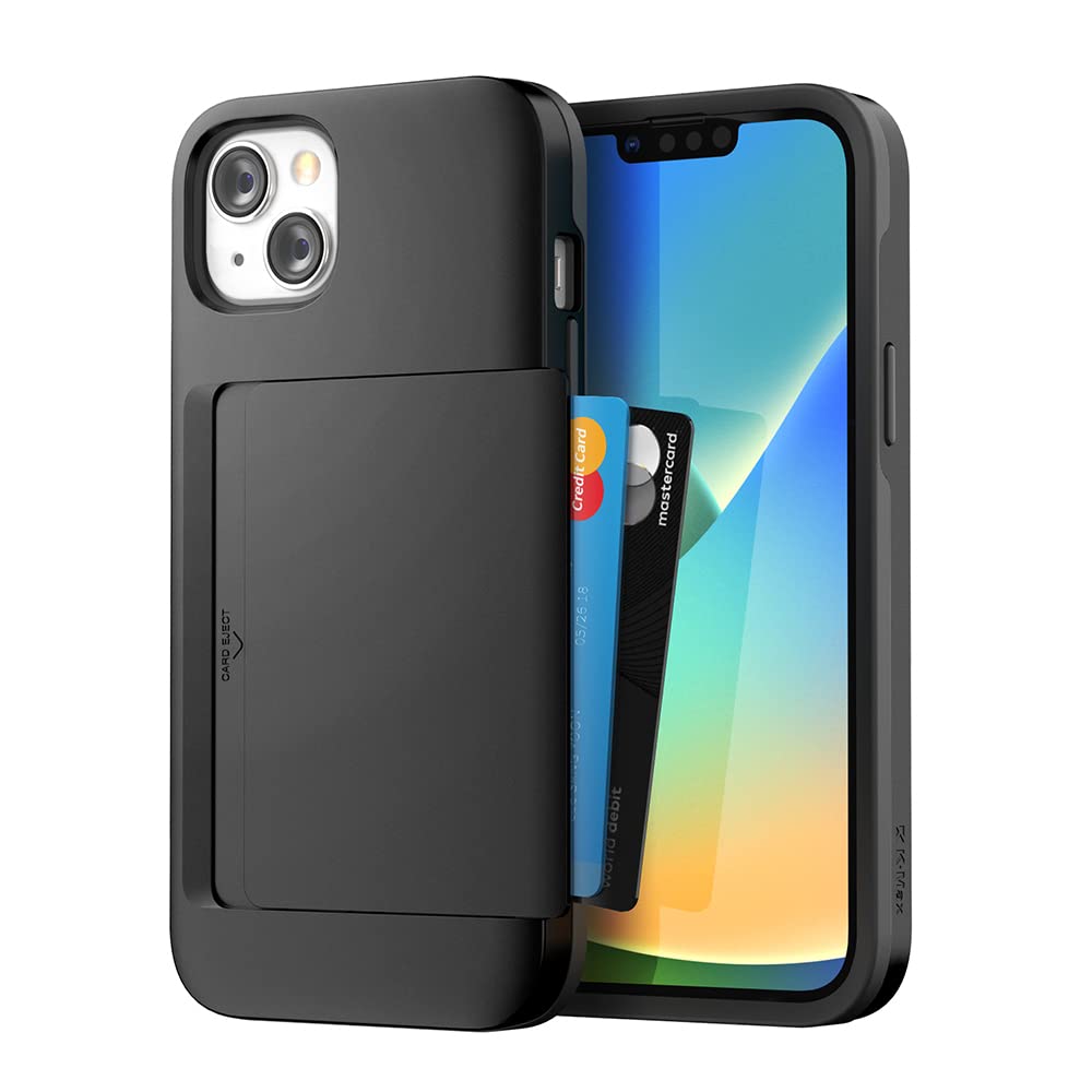 K-max Autok Card Holder case for iPhone14 Plus(2022), Shock-Resistant, Soft TPU & Hard PC case with Card Holder, Double Layer Protection, Wireless Charging Wallet case for iPhone14Plus (Black)