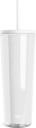 Simple Modern Vaso de plástico con tapa y pajilla, reutilizable, sin BPA, vaso de batido de doble pared, regalos para mujeres, hombres, él ella,