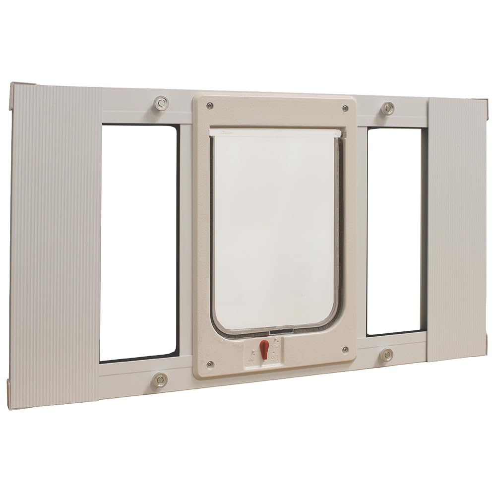 Ideal Pet Products Aluminum Sash Window Pet Door, Large, White, Cat Flap, 6.25" x 6.25" Flap Size, (27SWDCK)