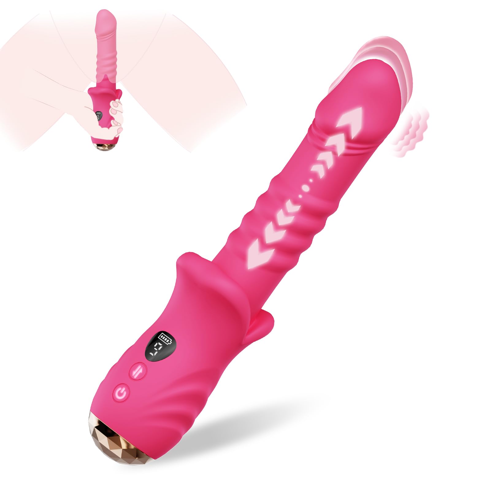 Thrusting Dildo Vibrator for Women - 9 9 Thrust Vibration Modes Rechargeable Waterproof Mouth Shaped Personal Massager with