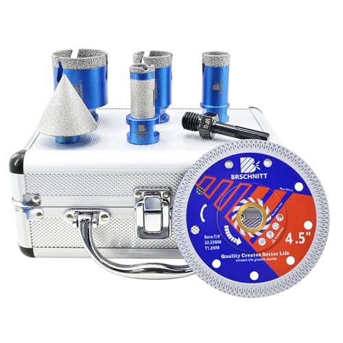 Image of Diamond Core Drill Bit Set - BRSCHNITT Tile Hole Saw Kit 1 inch 1-3 /8 inch2 inch& 4 /5 inch Finger Bit & 2 inch Chamfer Bit for Porcelain Tile Ceramic Marble Granite&Diamond Blade