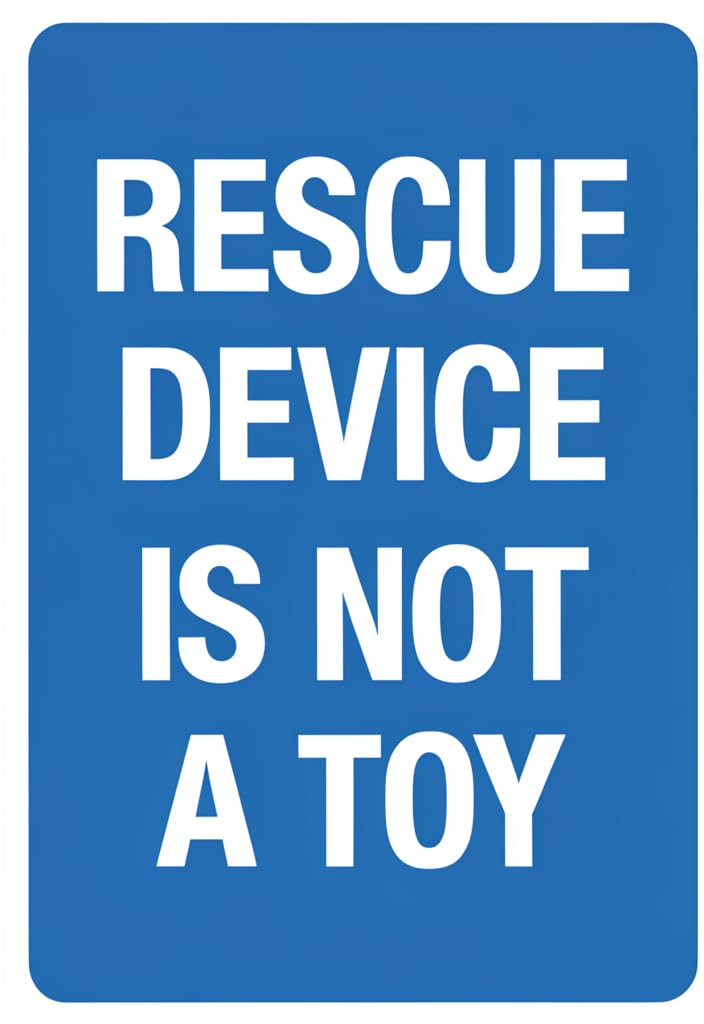 peiyeety Rescue Device Isa Toy Tin Sign 12x8 Inch Blue Safety Warning Metal Plaque, Bold White Lettering, Retro Industrial Wall Decor for Pool Area, Garage, Workshop, Boat Dock, Gift Idea