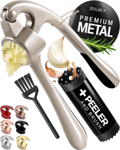 Zulay Kitchen Premium Garlic Press Set - Rust Proof Professional Garlic Mincer Tool - Easy-Squeeze...
