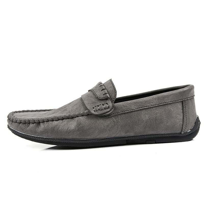Men's Loafers Solid Color Round Toe PU Leather Flat Heel Comfortable Flexible Wedding Slip-ons2