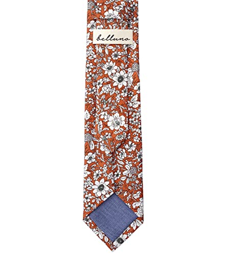 Image of BELLUNO Men's Cotton Floral Skinny Tie, 2.5 inch Width, with Gift Box